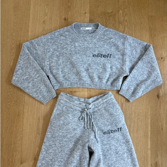 Elite Eleven Knit Crew Neck Sweater & Wide Leg Pants Size S & XS Gray - Picture 2 of 6